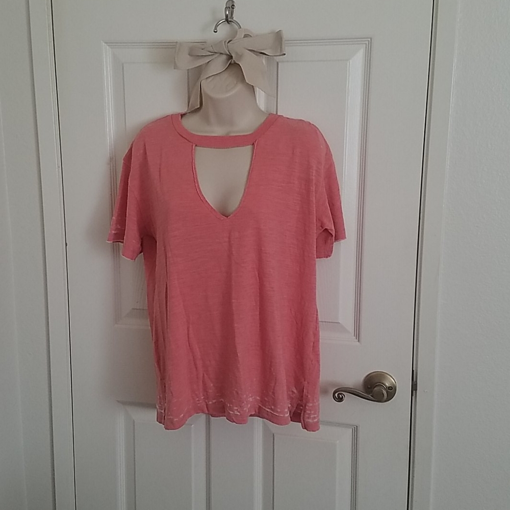 Lucky Brand coral/peach  distressed top